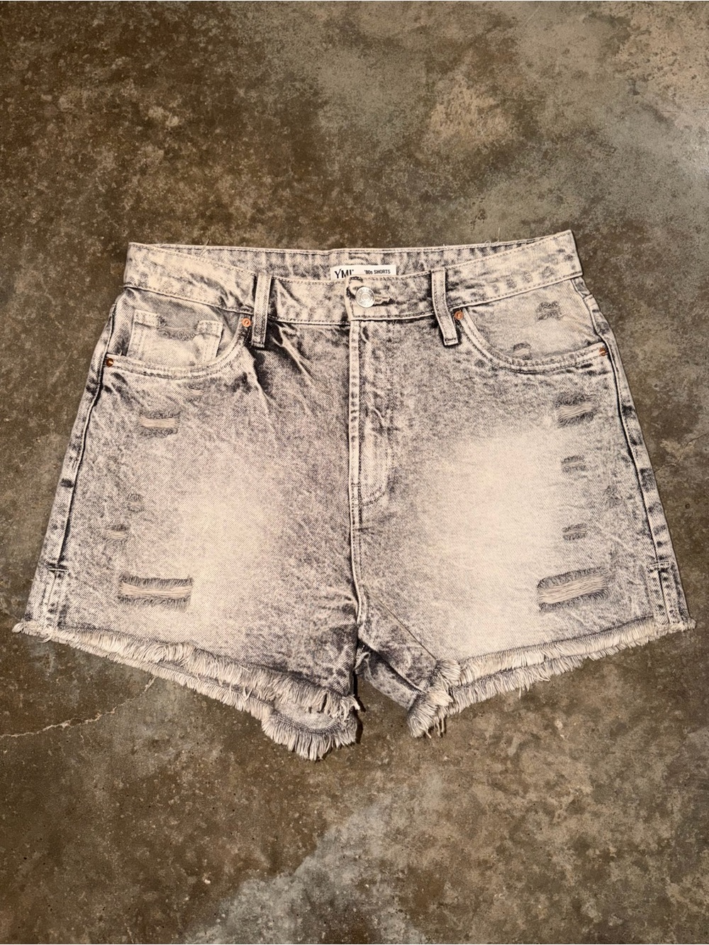 YMI 80s High Rise Acid Wash Distressed Denim Shorts Gray 30 Tailgate Game Day